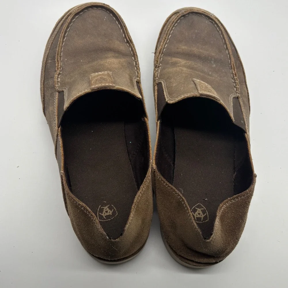 Ariat Spitfire Mens 11D Brown Leather Moc Toe Slip On Loafers